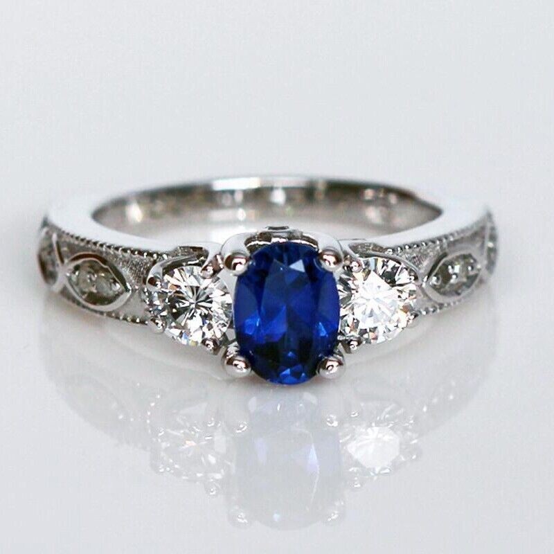 Silver Plated 1.9 Ct Simulated Sapphire Incredible Vintage Style Valentine Ring