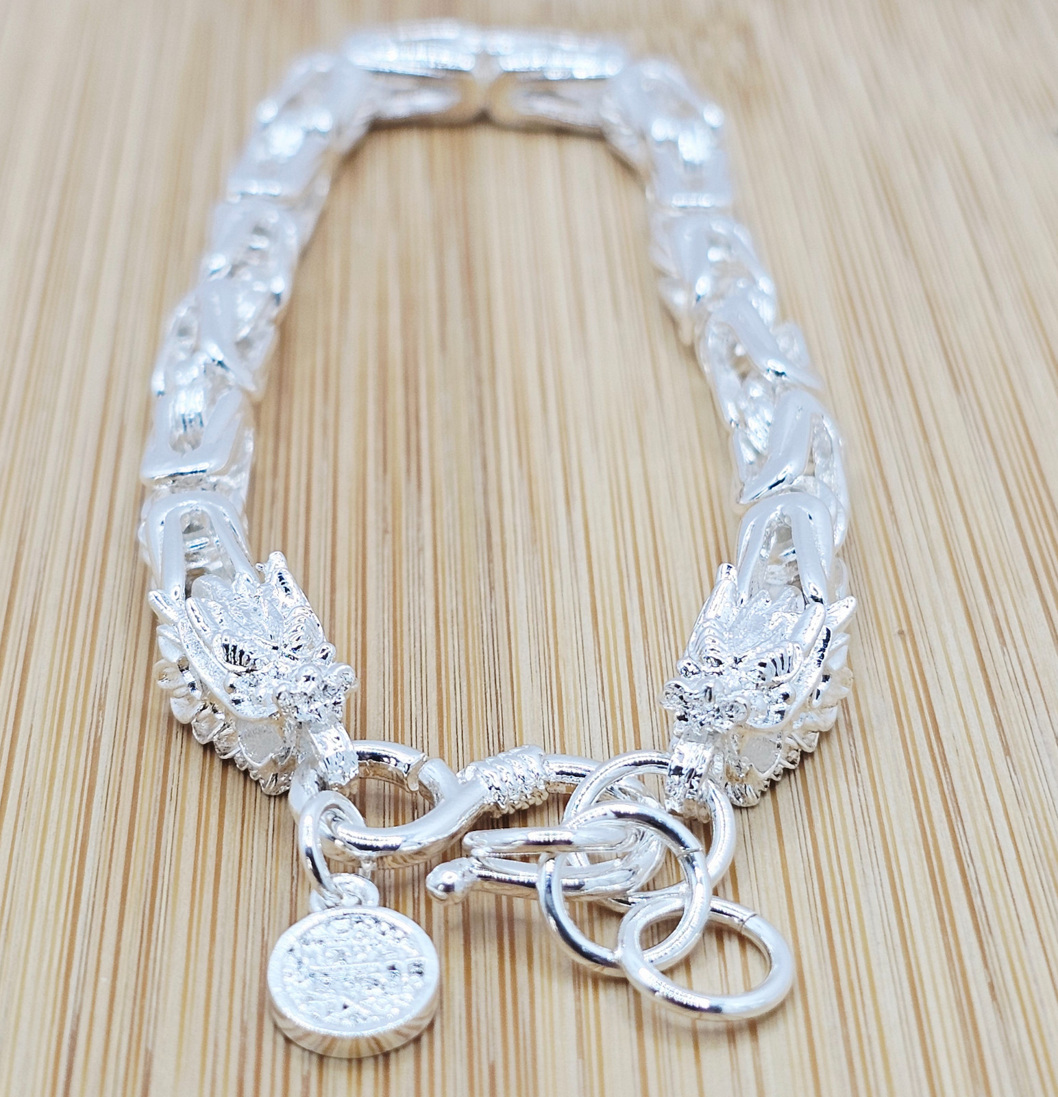 Bracelet 8-9 in .925 Sterling Silver Byzantine Double Dragon Head Spiga Wheat