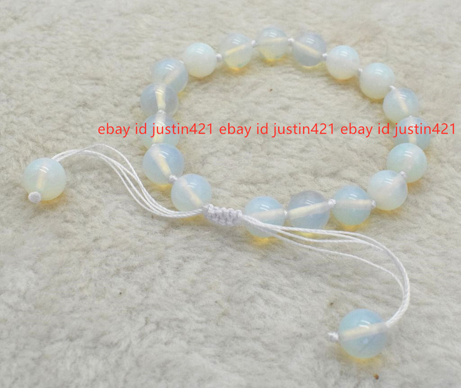 Natural 10mm White Mexican Opal Moonstone Gems Round Beads Braided Bracelet 7.5″