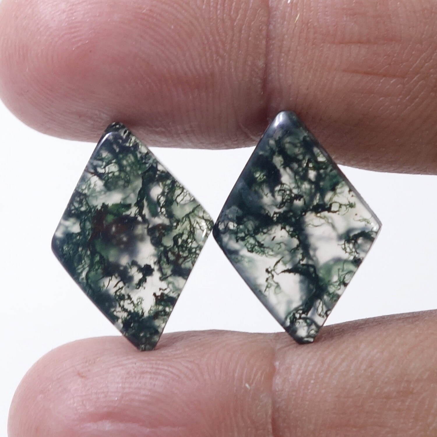 13.90 Cts Natural Green Moss Agate Gemstone Fancy Earrings Cabochon Matched Pair