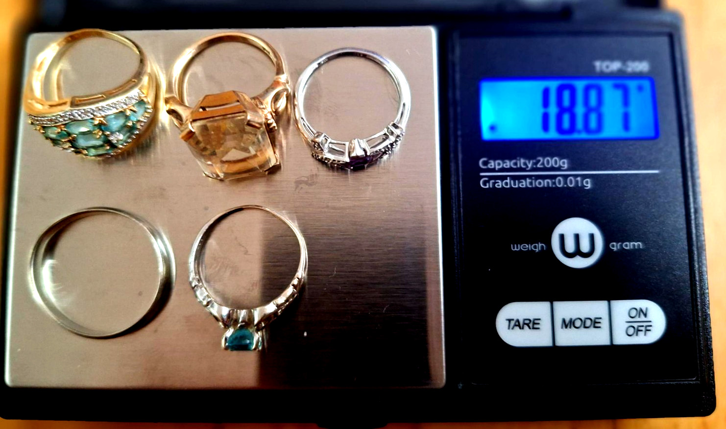 5 Gold Rings (10k & 14K) with stones & diamonds