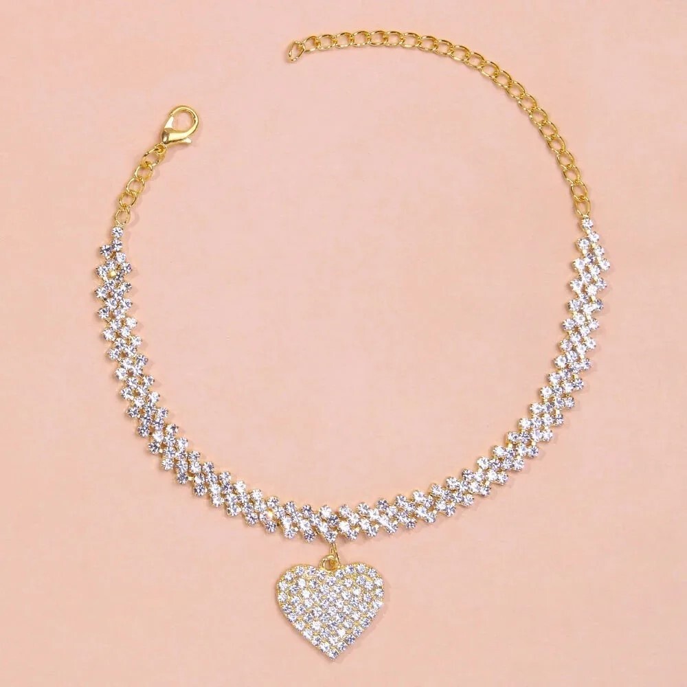 Gold Heart Charm Ankle Bracelet Anklet Foot Ankle Chain Bracelet, Bling, Party