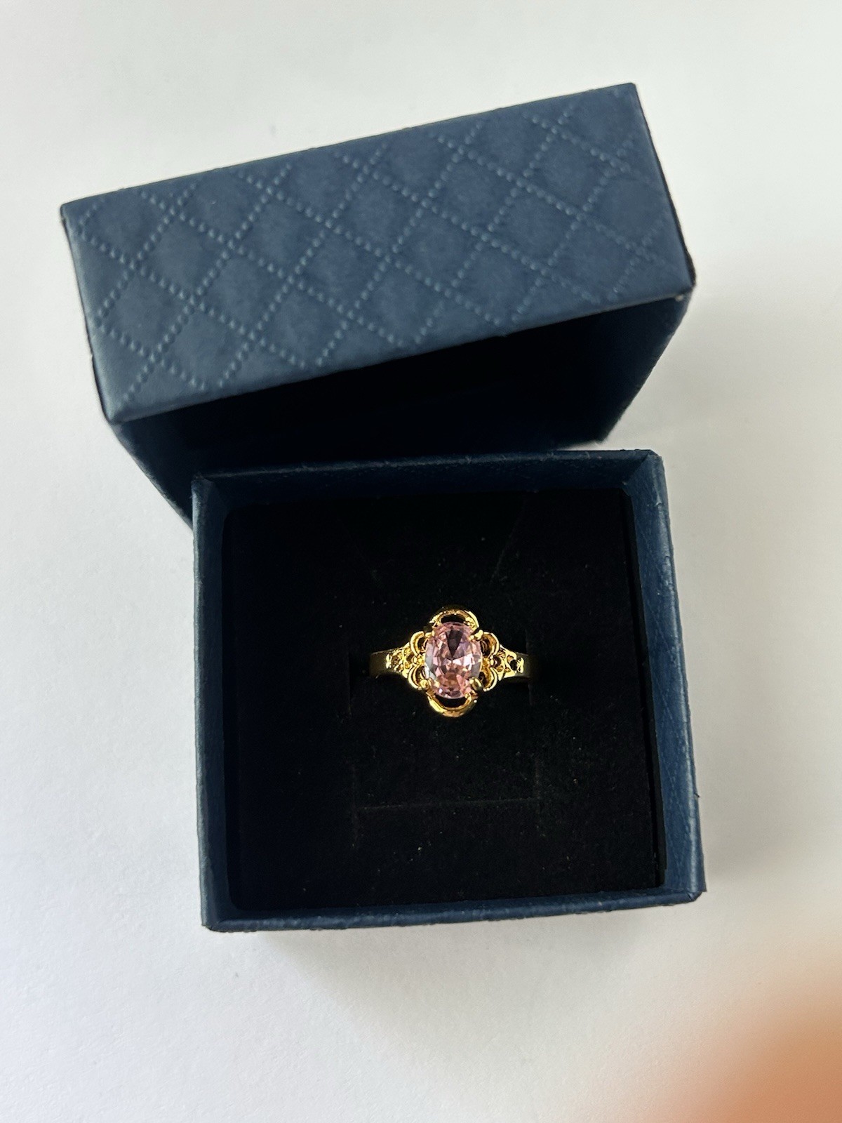 Vintage Pink Cubic Zirconia Ring Gold Plated Womens Size 6.5