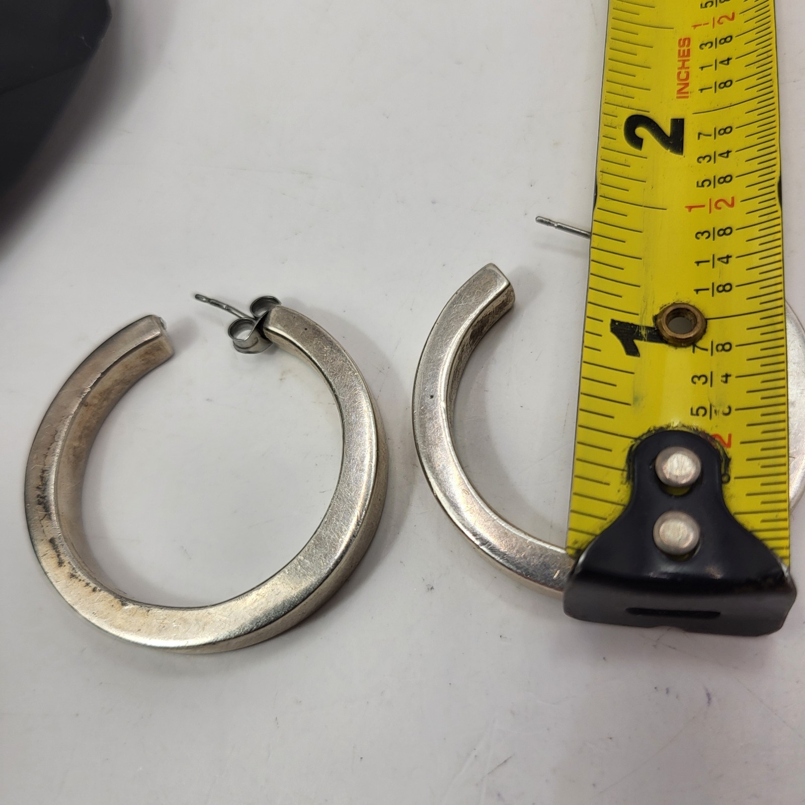 Vintage Taxco Mexico Large Hoop Earrings 925 Sterling Silver Heavy 22.4 Grams