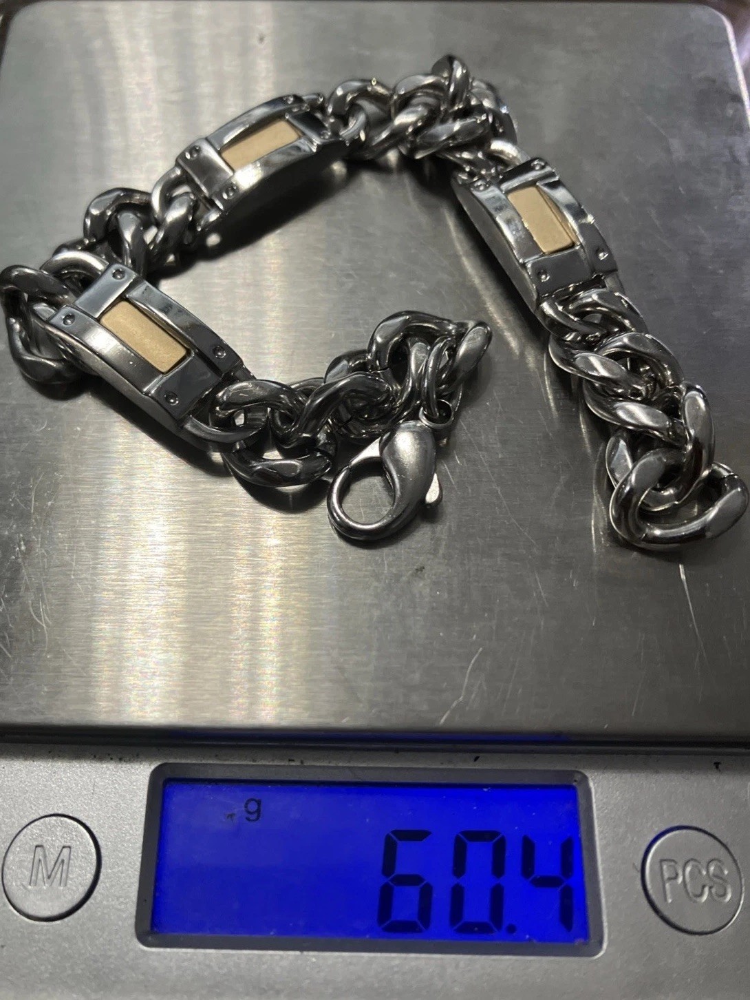 14kt & 925 Sterling Silver Combination Cuban Solid Bracelet 60grams 9.5inches