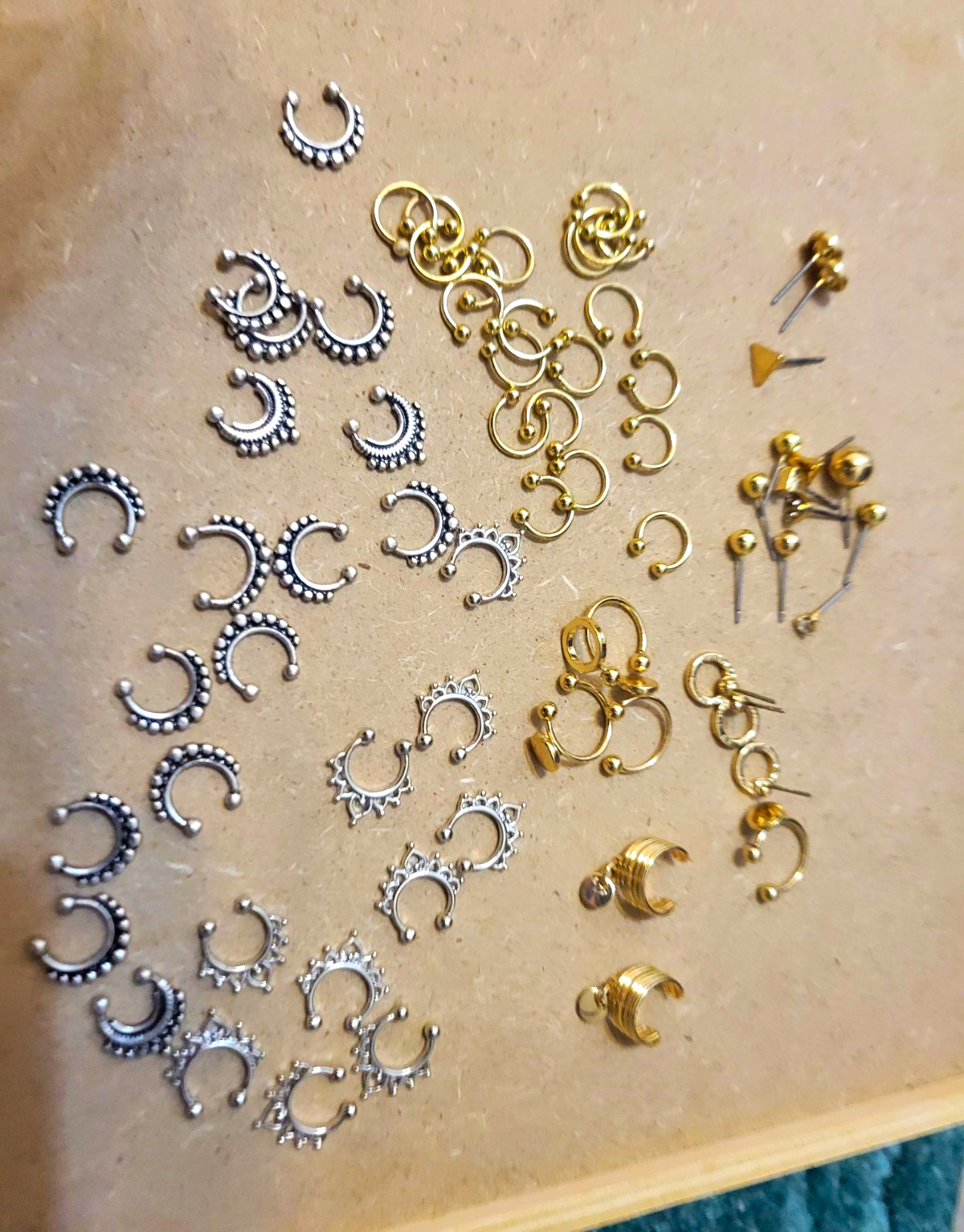 Mixed Lot Gold & Silver Tone Crescent Ear Cuffs & Stud Earrings, Nose Earrings
