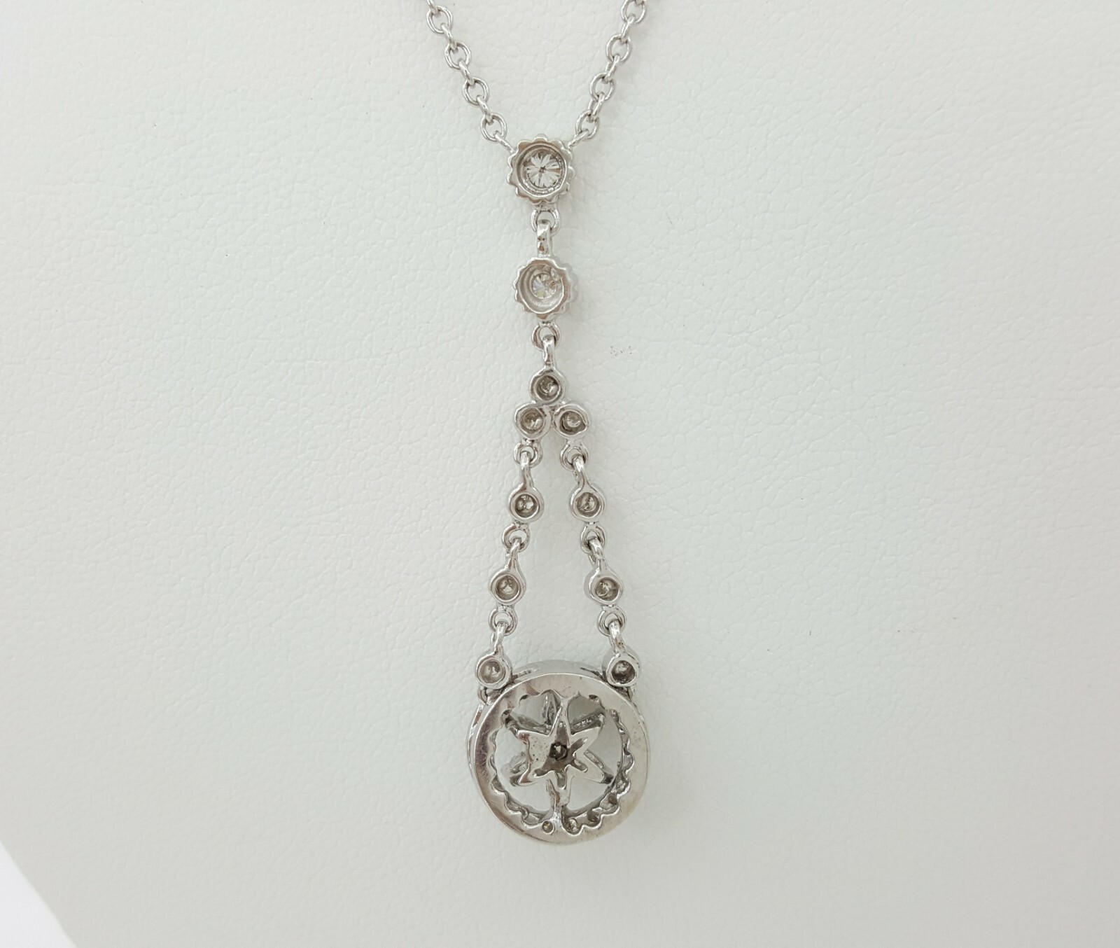 Round & Marquise Cut Diamond Drop Necklace 8.8 Grams 17″ 1.2 ct 14K White Gold