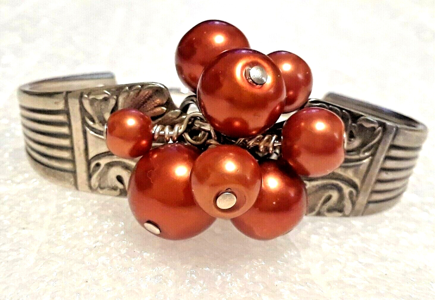 Spoon handle Bracelet. 2 piece with toggle clasp and burnt orange beads.