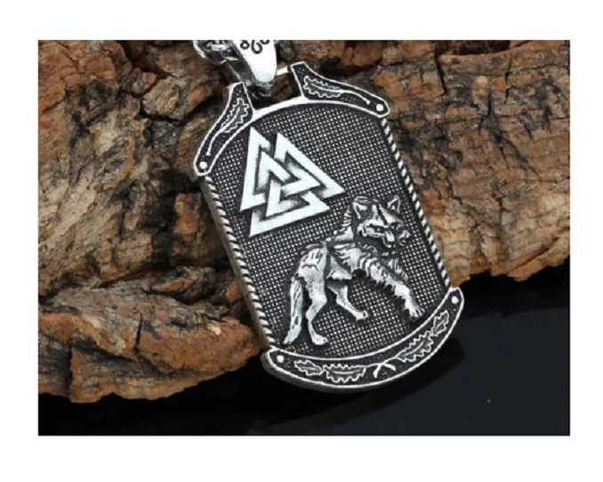 NORSE WOLF CELTIC TREE RUNE pendant 22″ 925 Sterling Silver plate Necklace men