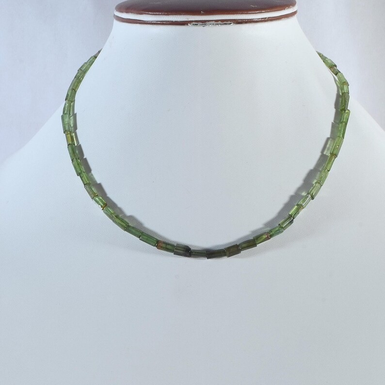 Natural Green Tourmaline Beaded Necklace 925 Sterling Silver Handmade Gift 18″