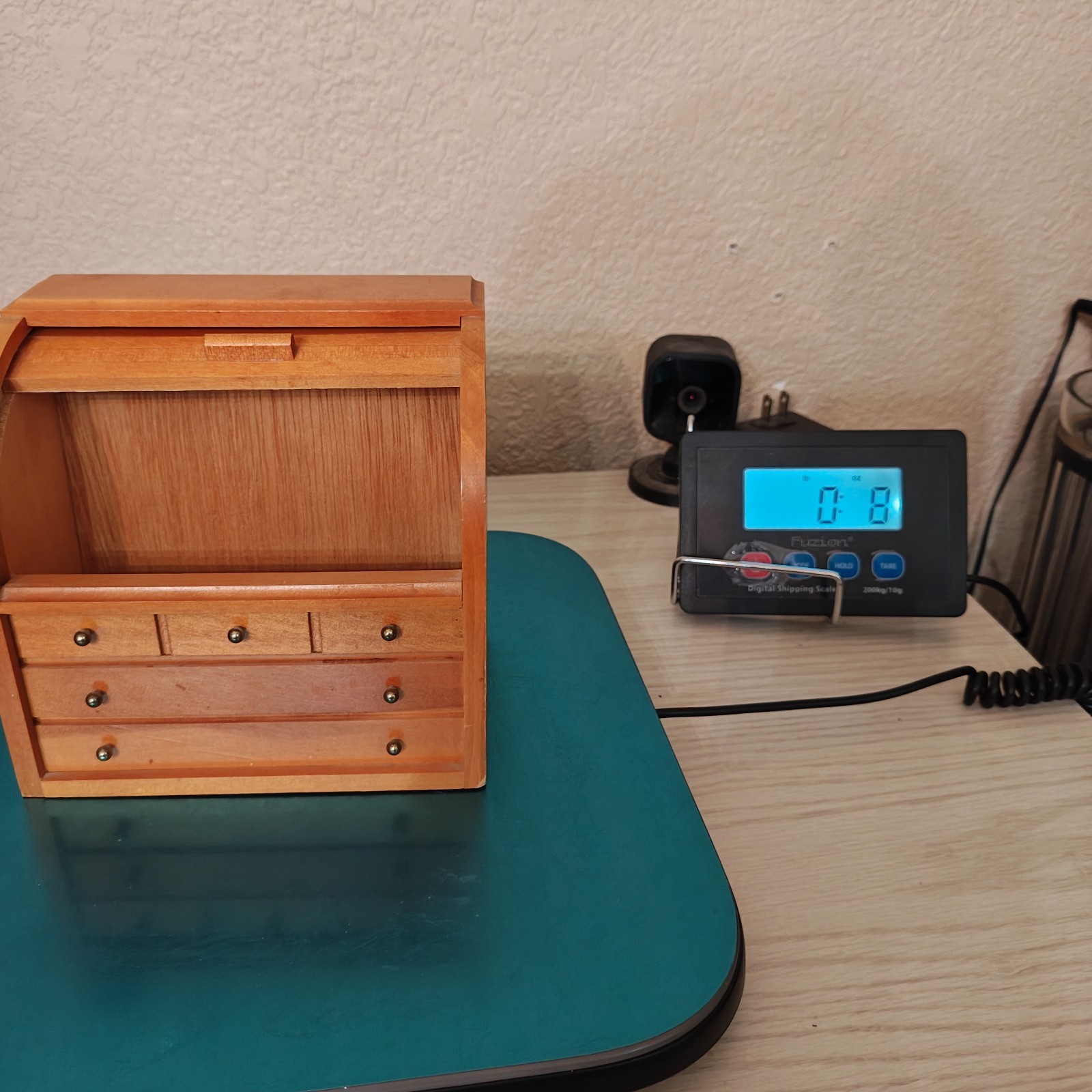 Vintage Wooden Roll Top Jewelry Box Mini Desk Organizer Drawers Made in Taiwan