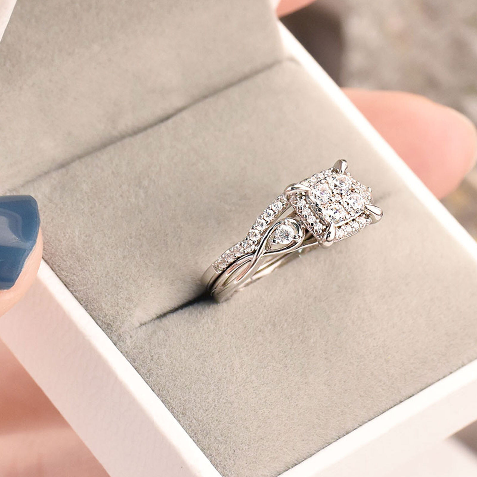 Infinity Wedding Ring Set for Women 925 Sterling Silver Wedding Band Set CZ