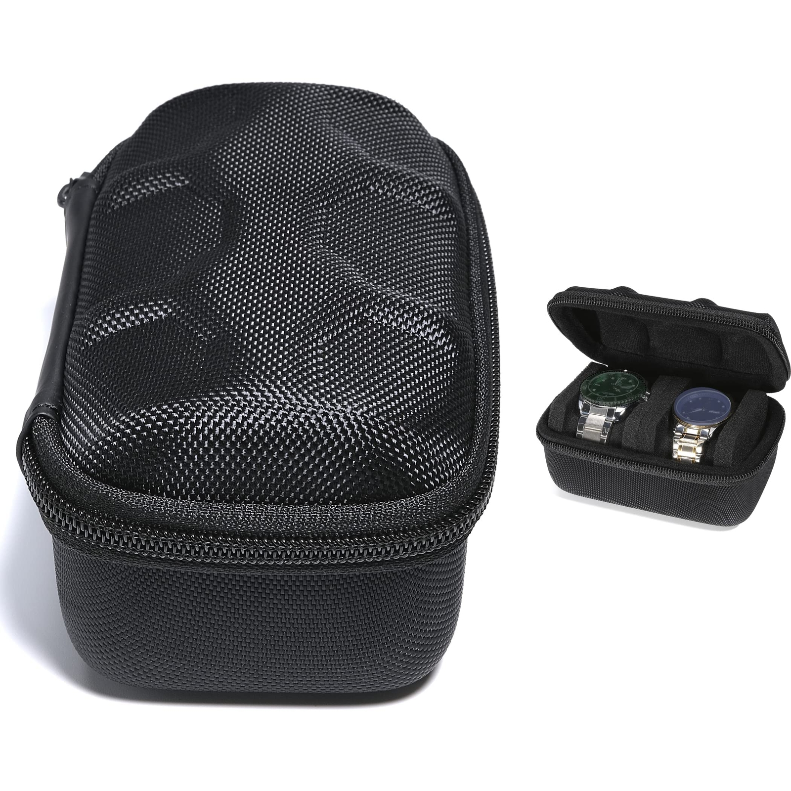Hard Compact 2-Watch Roll Case – Secure Travel-Ready Holder with Soft Pillows
