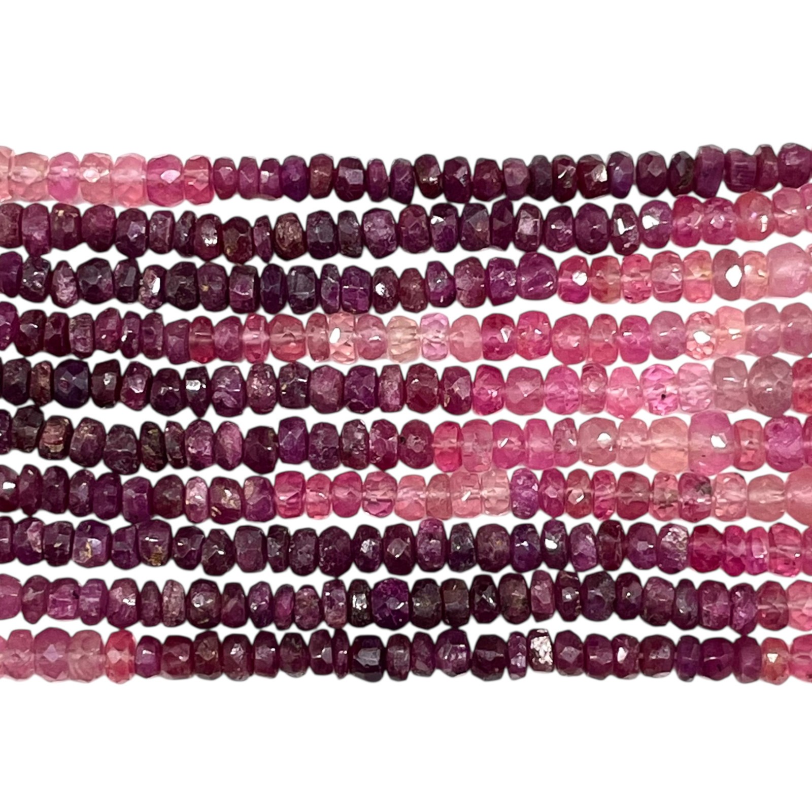 18 Inch Natural Ruby Necklace 3-4mm Shaded Faceted Cut Beads 925 Silver Clasp
