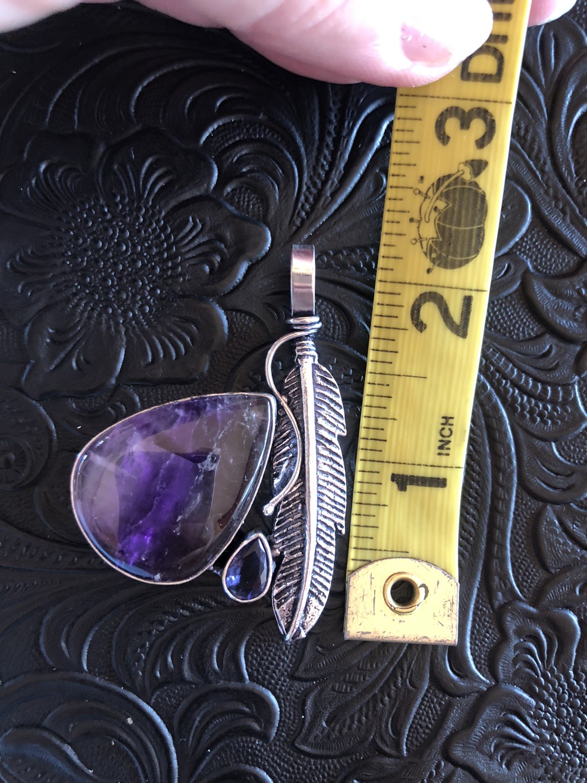 Purple Amethyst Feather Pendant, Large 2” Artisan Handmade