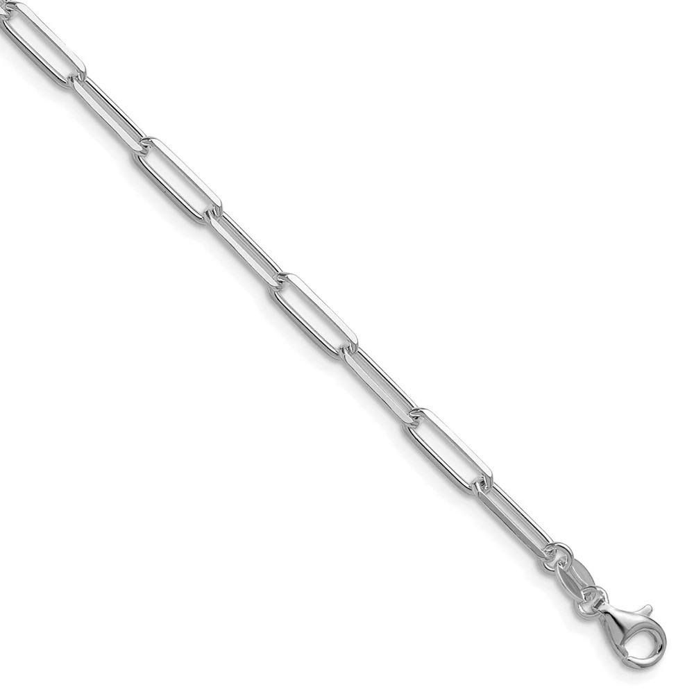 Sterling Silver Rhodium-Plated 3.5mm Diamond-Cut Paperclip Chain Bracelet 7″-8″