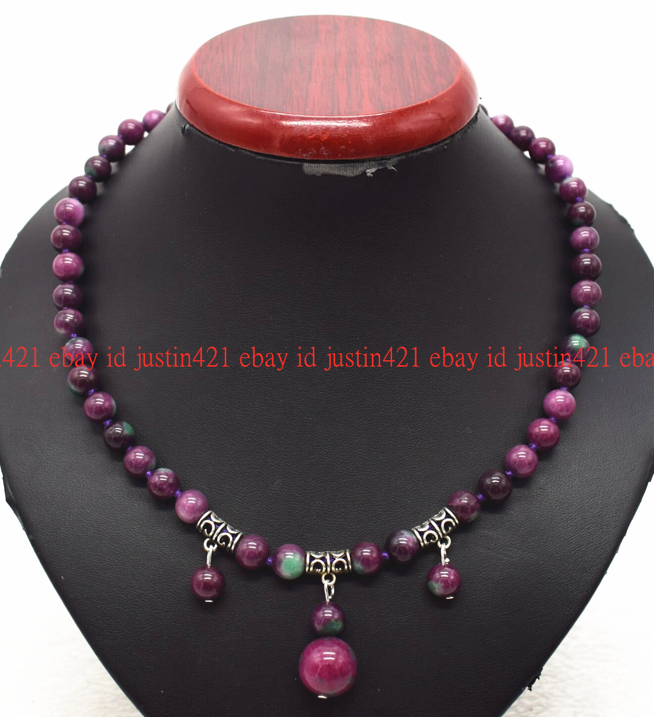 100% Natural 8mm Pretty Red Gems In Zoisite Round Gemstone Necklace 16-26 In AAA
