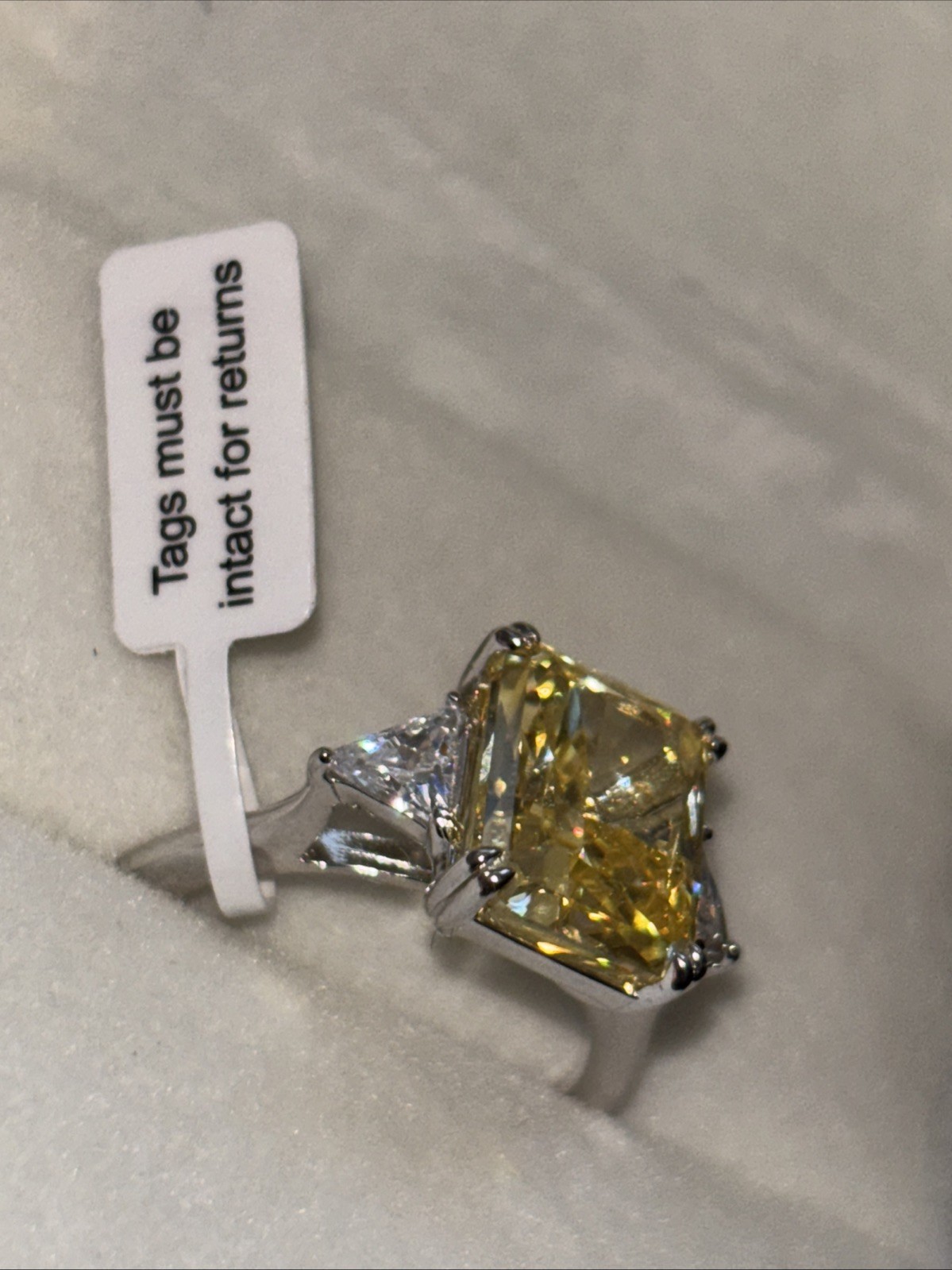 4CT Radiant Cut 3-Stone Engagement Ring,Yellow CZ Rodiffy 925 Silver