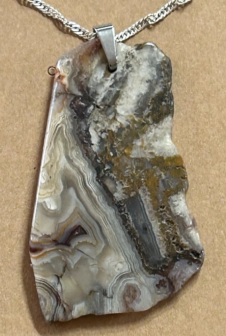 A23. Freeform slice Of Mexico Crazy Lace Agate Pendant Bead Tan