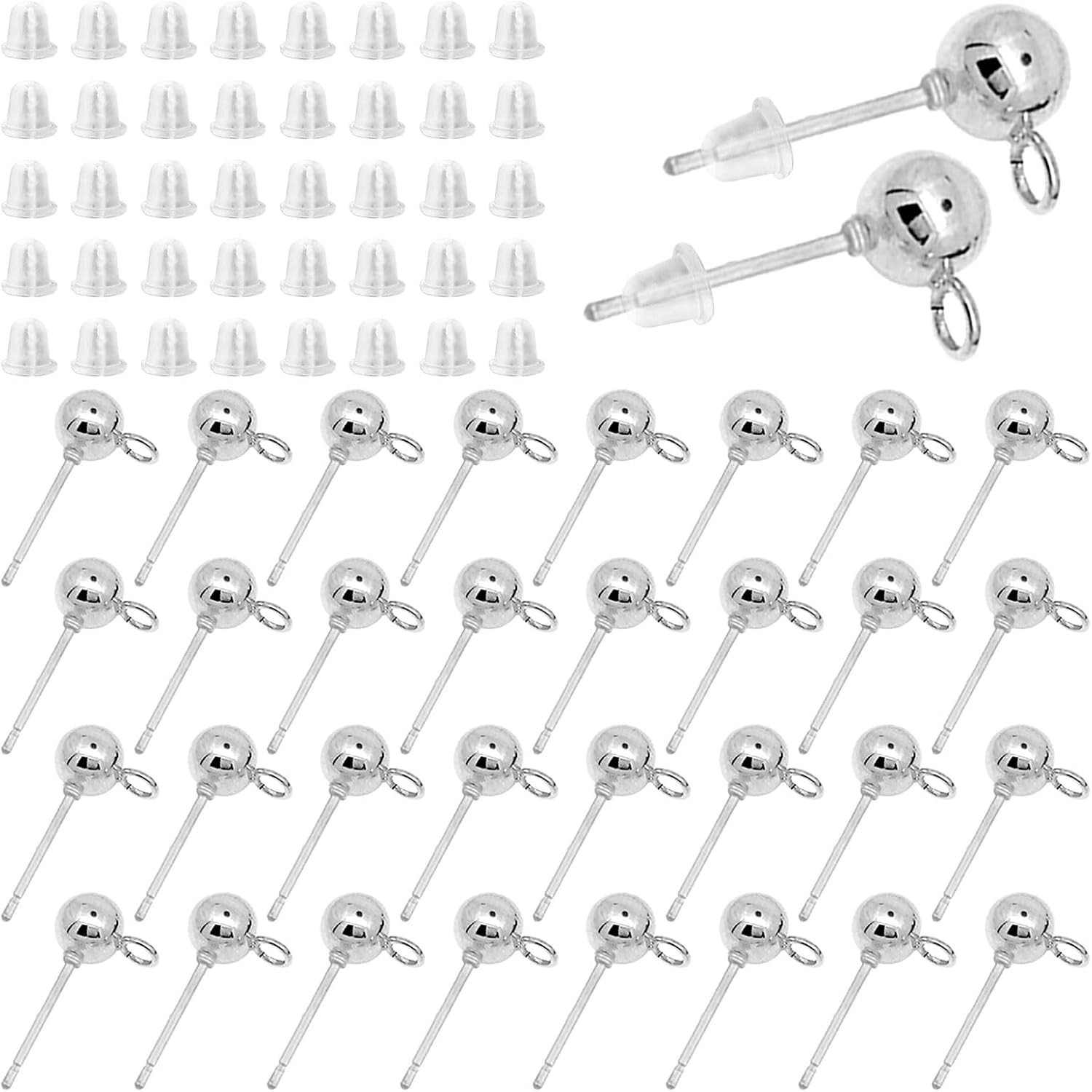 60pcs Ball Studs for Jewelry Making,Hypoallergenic Ball Earring Studs with Lo…