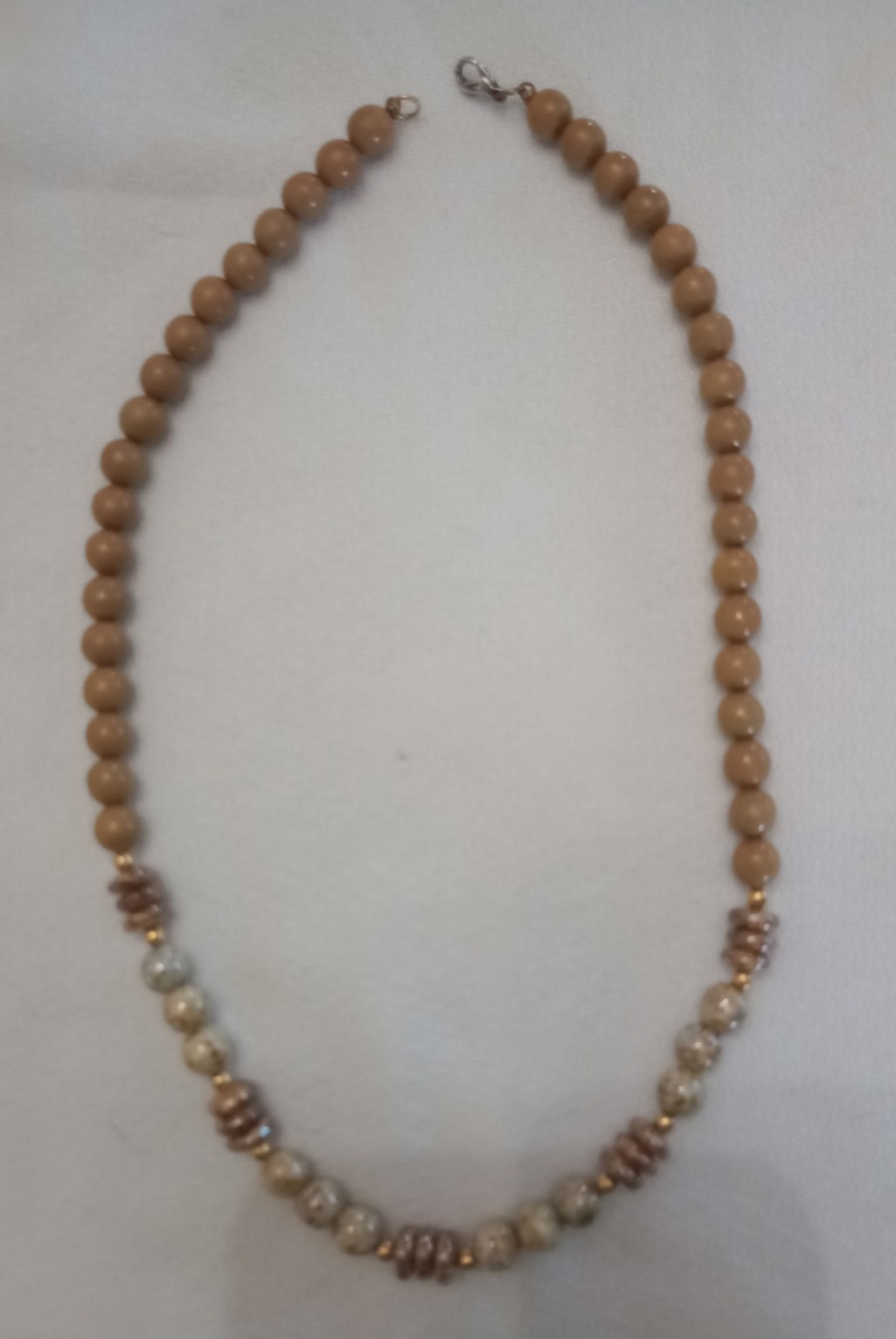 Brown & White Beaded Necklace, Ball/Bead Chain, Lobster Clasp, No Stone