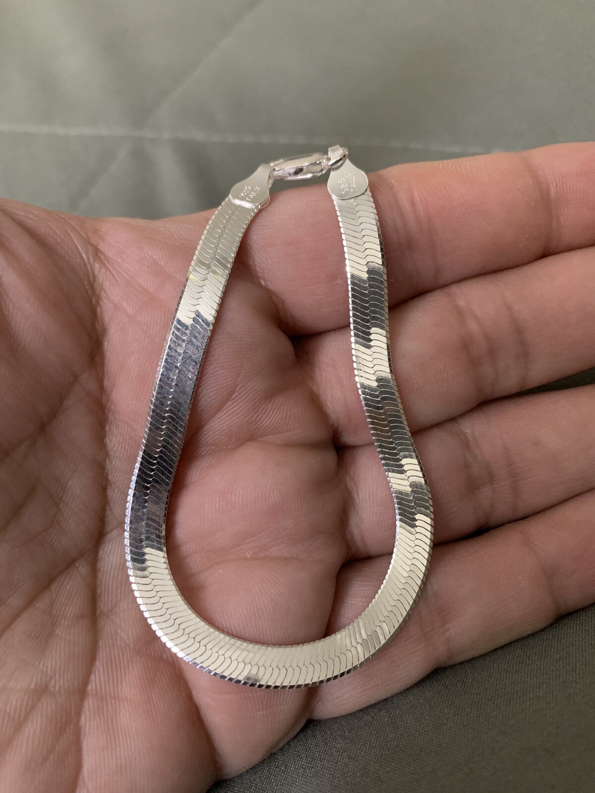 18″ Necklace & 7.25″ Bracelet Italy Stamped Silver Set of 2 Herringbone Style