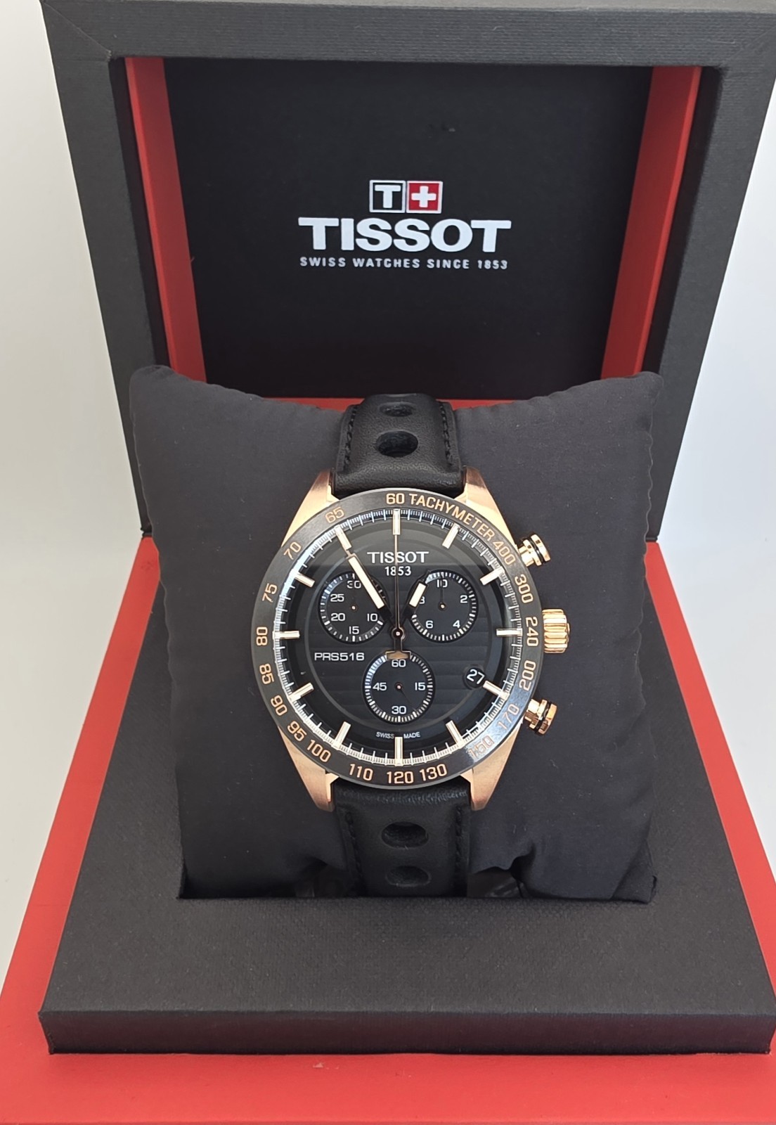 Tissot PRS 516 Chronograph Black Dial Rose Gold PVD Watch T100.417.36.051.00