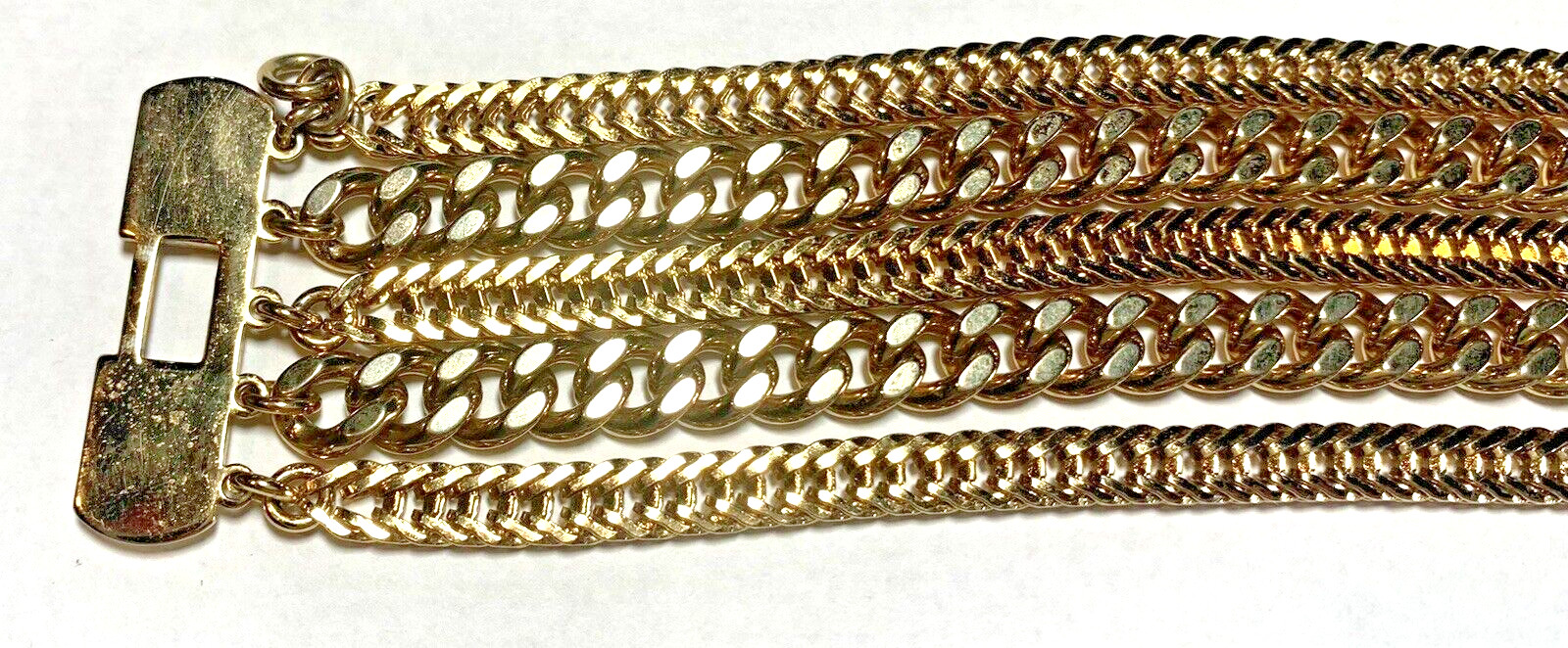 Vintage Signed Monet Gold Tone 5 Strand Chain Bracelet with safety chain