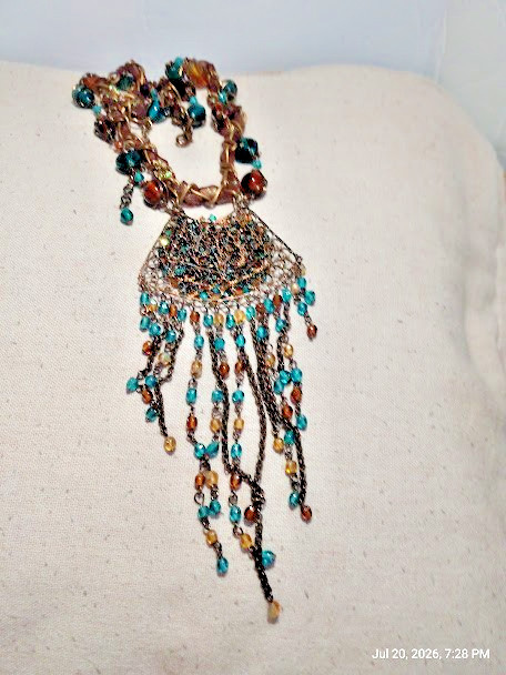 Southwest Style Multi-Color Wire Wrapped Glass Beaded Necklace