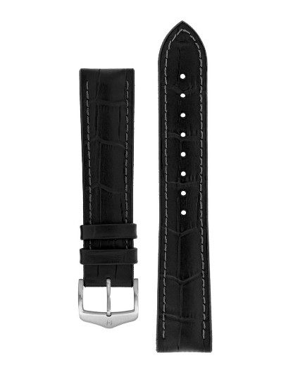 18MM Hirsch PAUL Italian Calfskin/Premium Caoutchouc Black Alligator Watch Strap