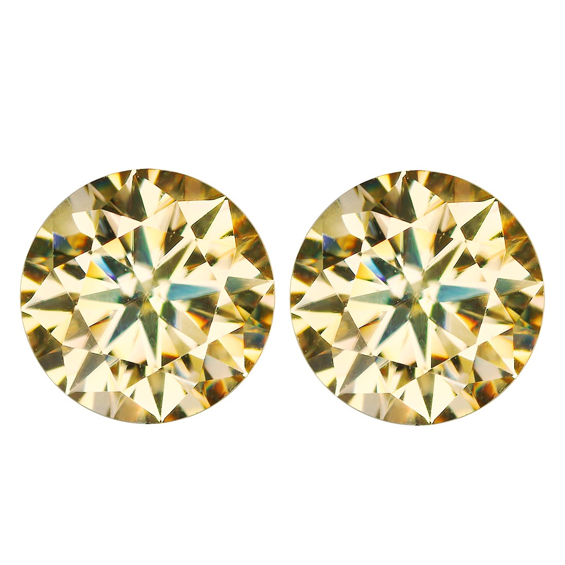 8.86ct IF 2 Pcs Pair Brilliant Round Diamond Cut 11 MM Golden Yellow Moissanite