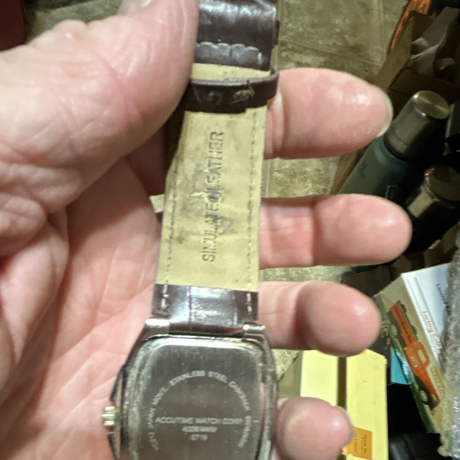 Accutime 4026AWWM Quartz Analog Tonneau 36mm Brown Dial Leather Strap