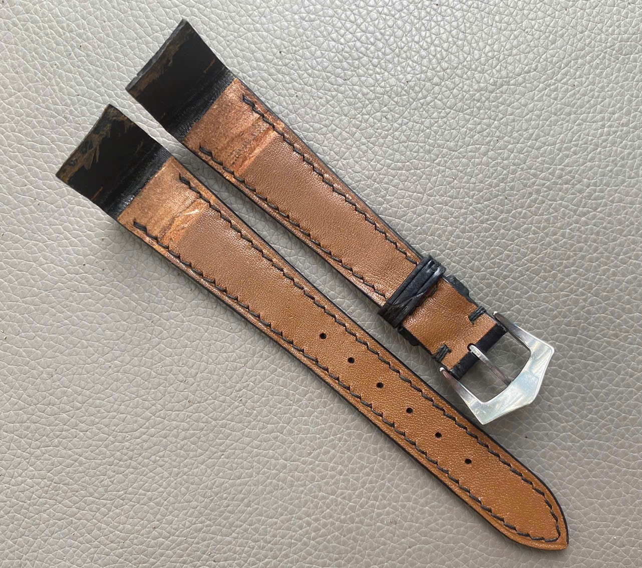 Custom Open Ended black Genuine Leather Watch Strap size12 13 14 15 16 17 18..26