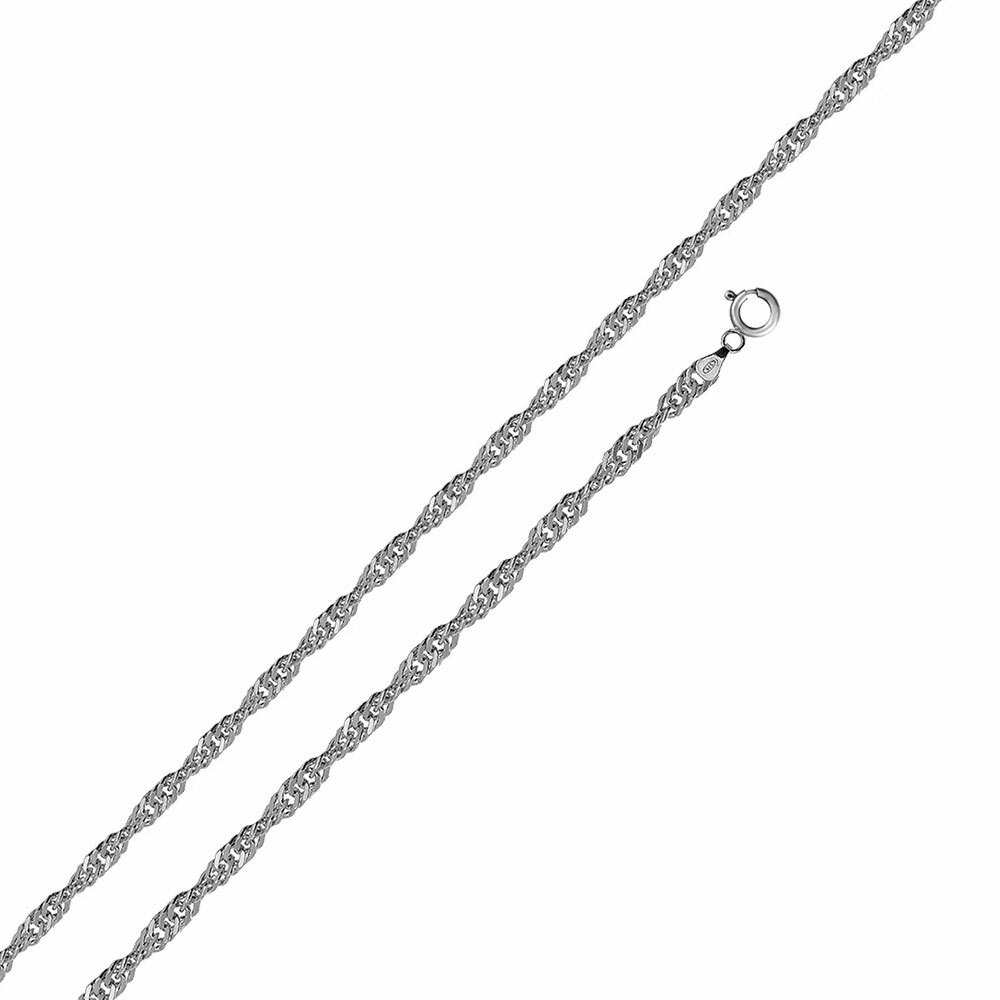 Sterling Silver Rhodium Finish 1.2mm Singapore Chain Necklace, Made in Italy