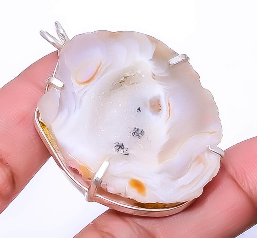 Geode Agate Drusy – Africa 925 Sterling Silver Jewelry Pendant 1.87″ A330