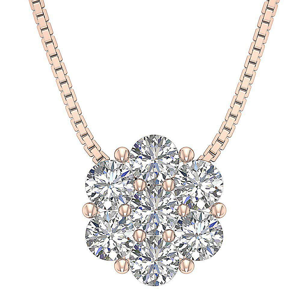 Cluster Pendant Necklace SI1 G 1.60 Carat Round Diamond 14K Rose Gold 11.00 MM