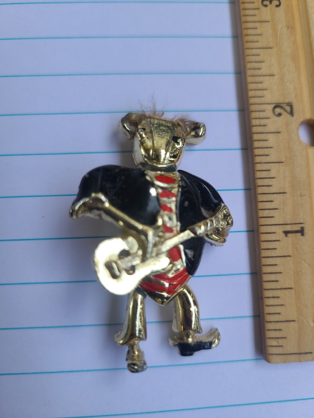 Vintage BJ Animal Guitar Brooch Black Enamel Gold Tone Brooch See Details