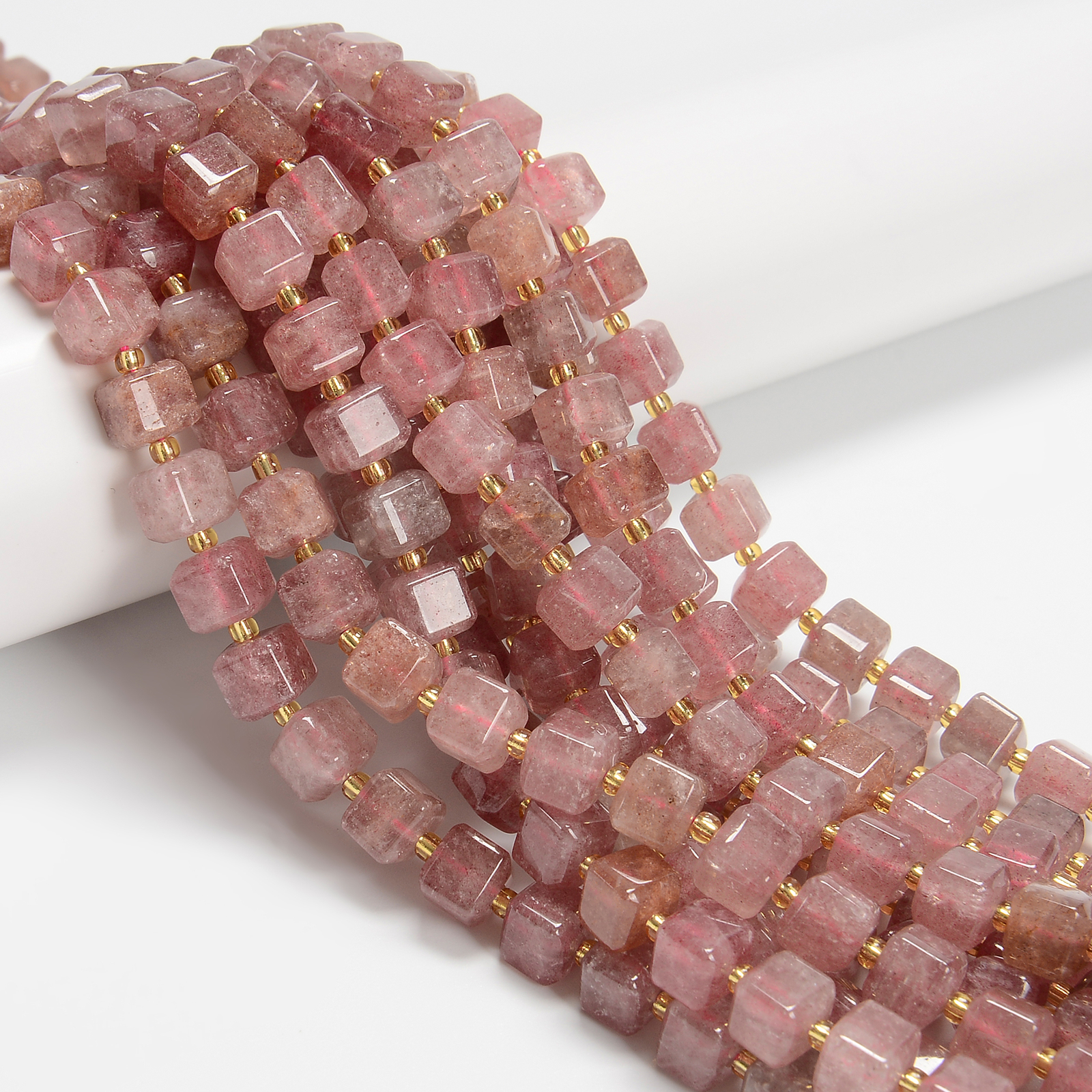 Natural Strawberry Quartz Faceted Rubik’s Cube Beads Size 8mm 15.5” Strand