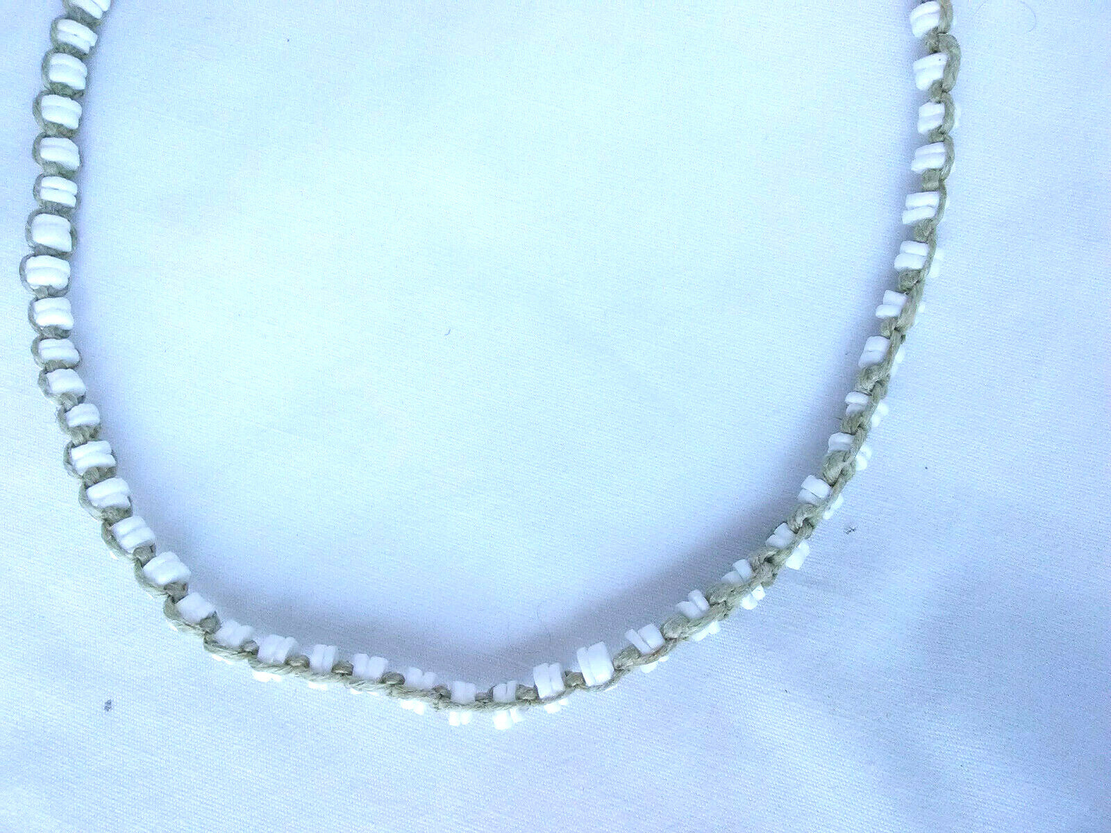 PUKA SHELL HEMP SURFER CHOKER NECKLACE Heishi Braided 17″ US Gift New