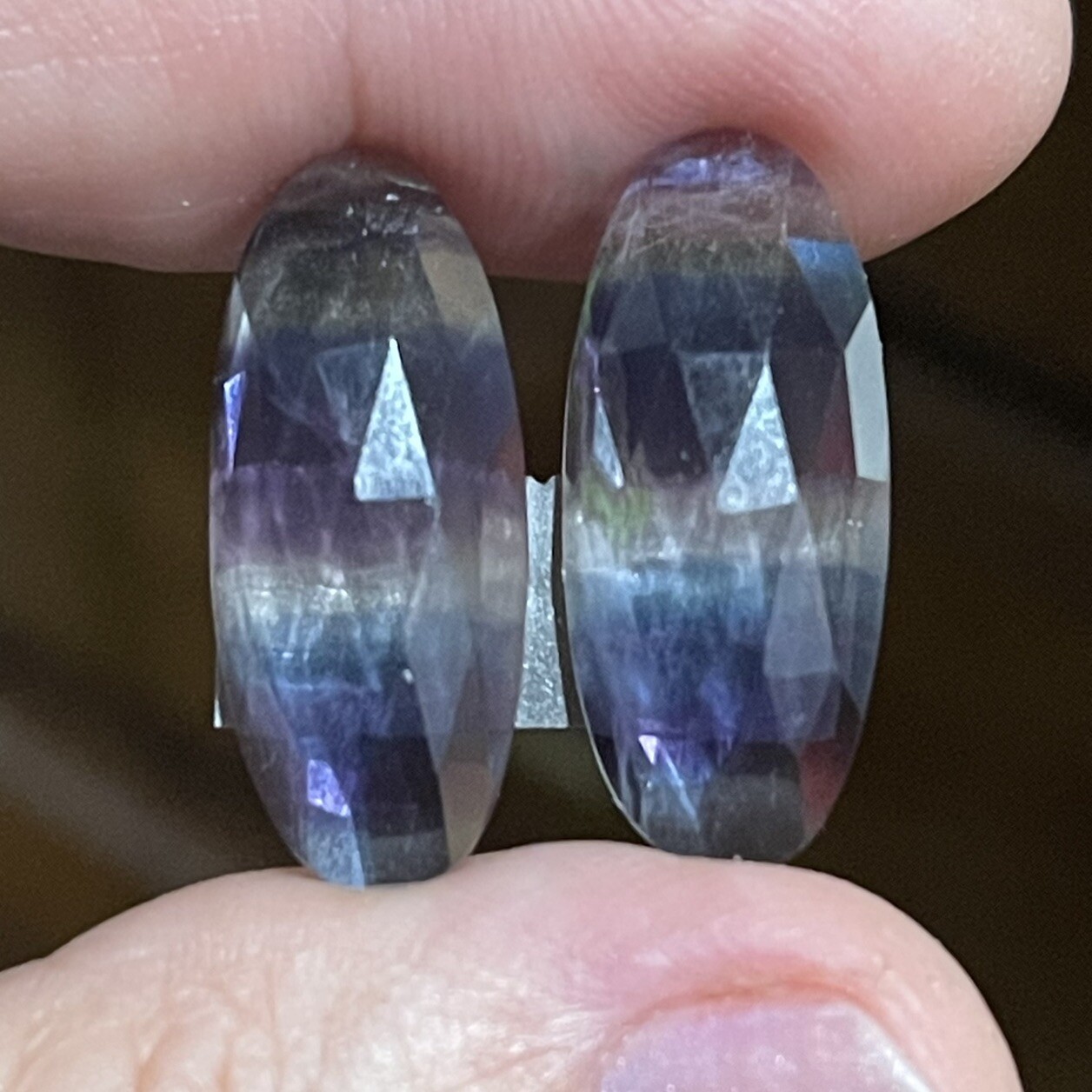 24.4ct 24.3×10.4×5.4mm Pair Teal Blue Purple Fluorite Rose Cut Oval Cabochons