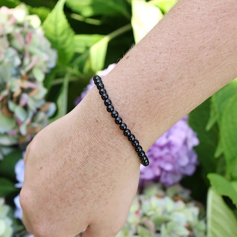 Black Obsidian 4mm Stone Crystal Beaded Healing Protection Women Bracelet Gifts