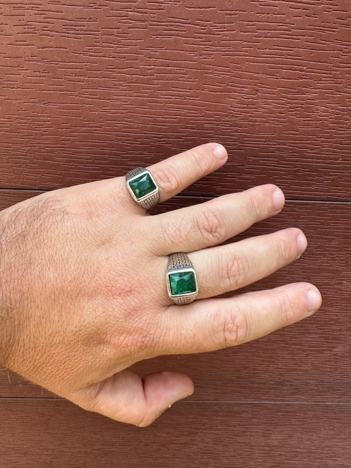 6ct Natural Green Emerald Real Genuine Gemstone Mens Real Solid 925 Silver Ring