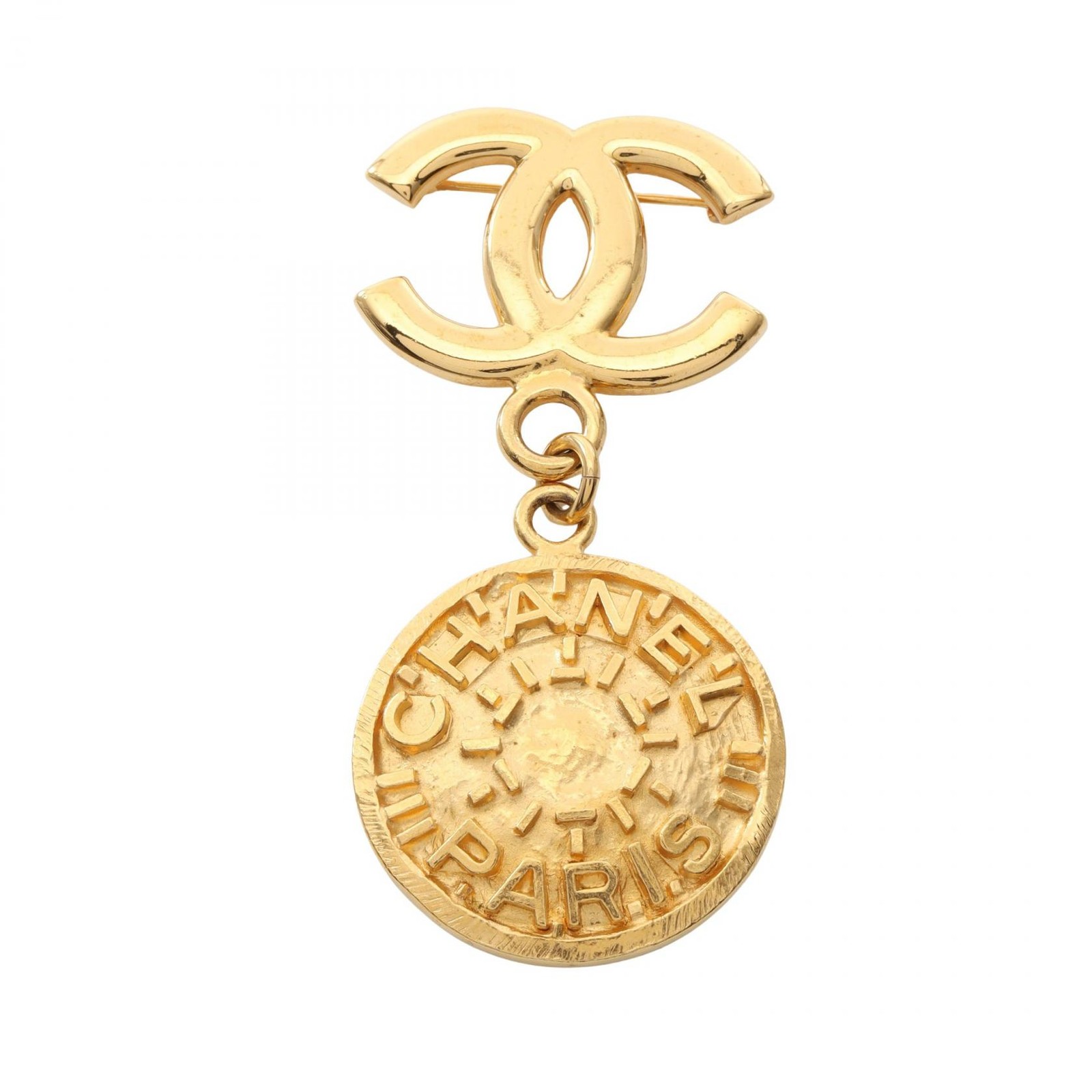 CHANEL COCO Mark logo Brooch Pin Gold Plated Used Women CC