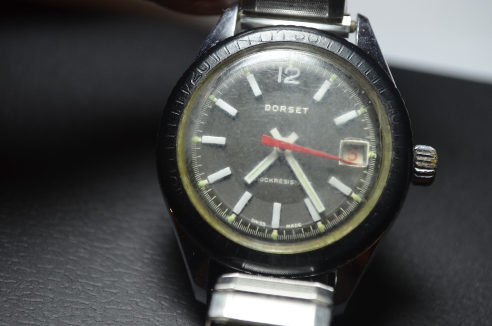 Vintage Dorset Black Dial Men’s Manual Wristwatch Swiss Chrome Plated Works