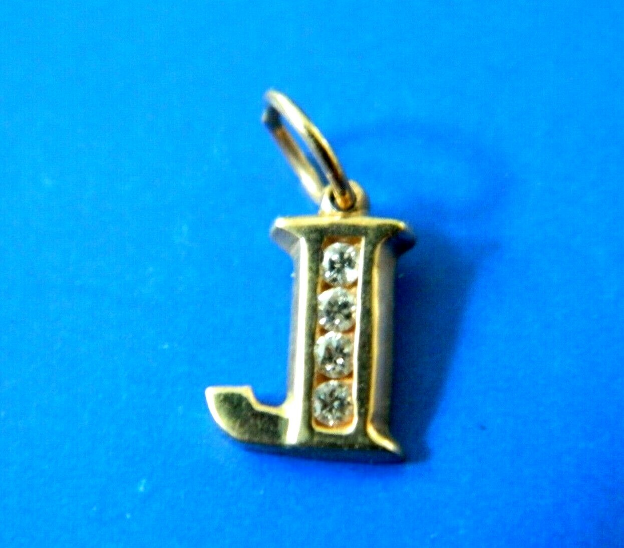 1Ok SOLID YELLOW GOLD LETTER J 4 SMALL DIAMOND CHARM / PENDANT