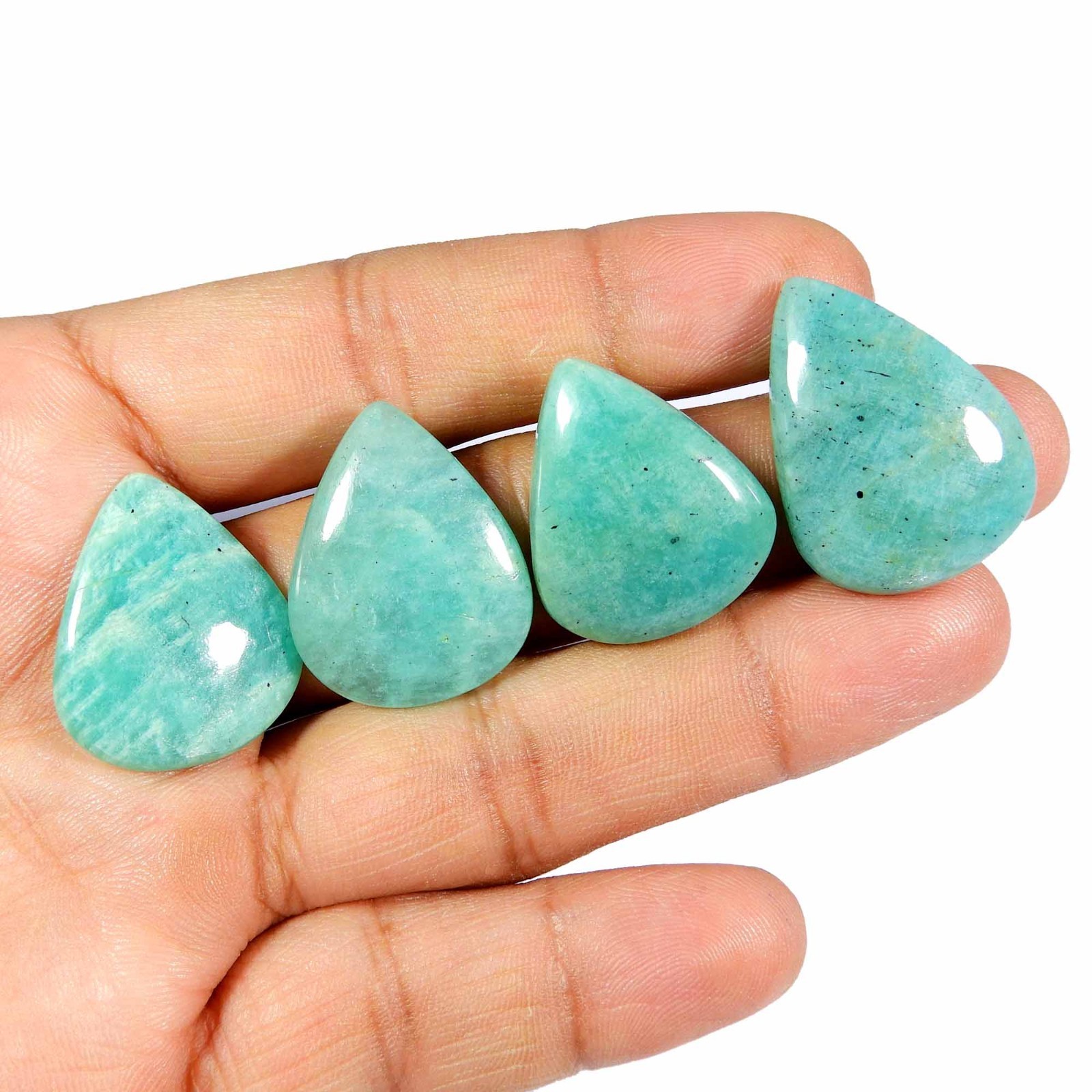 Natural Green Amazonite Gemstone Cabochon Lot 4 Pcs 25-29 mm Pear Shape #10881