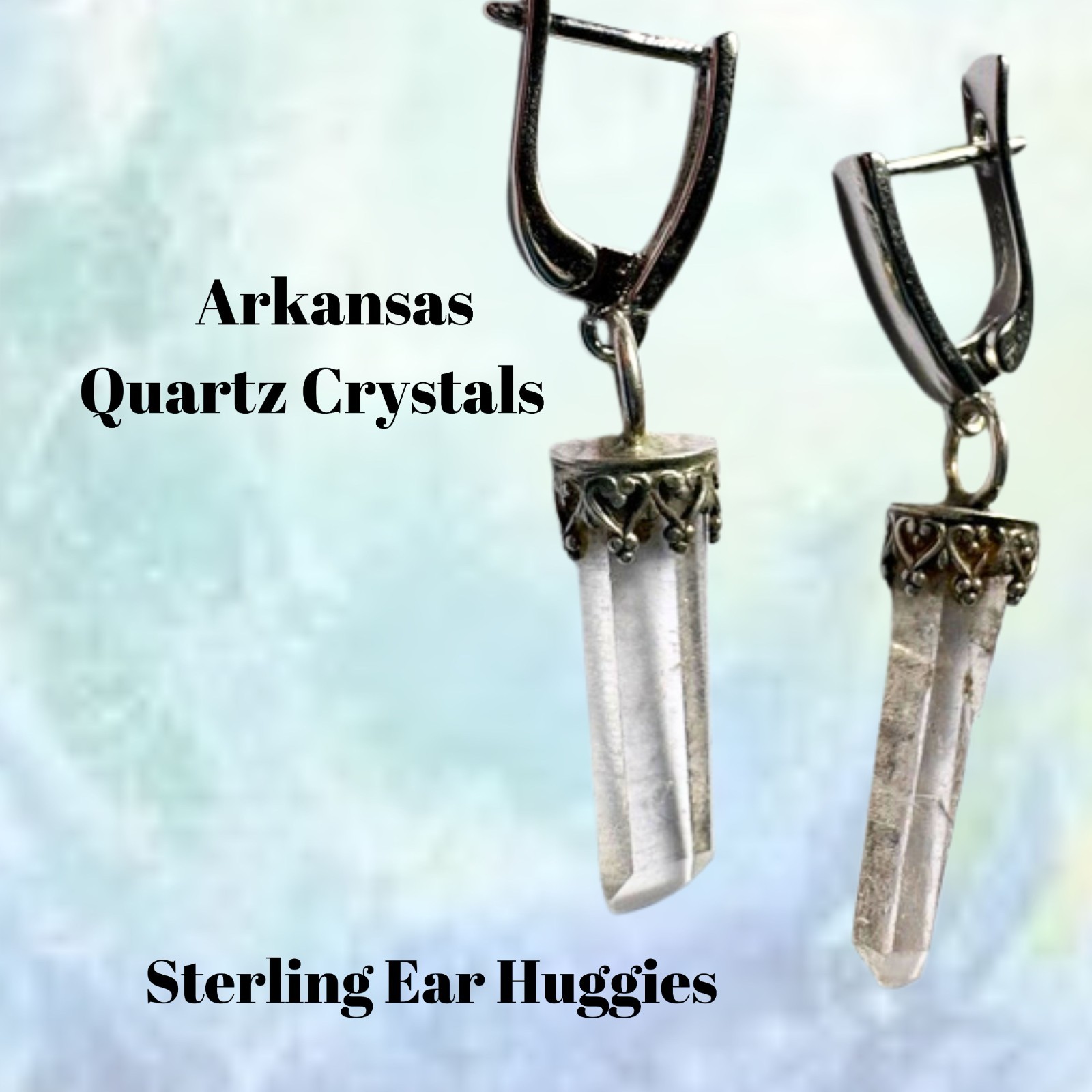 Arkansas Quartz Crystal EarRings on Sterling Huggies master healer by JKL 707