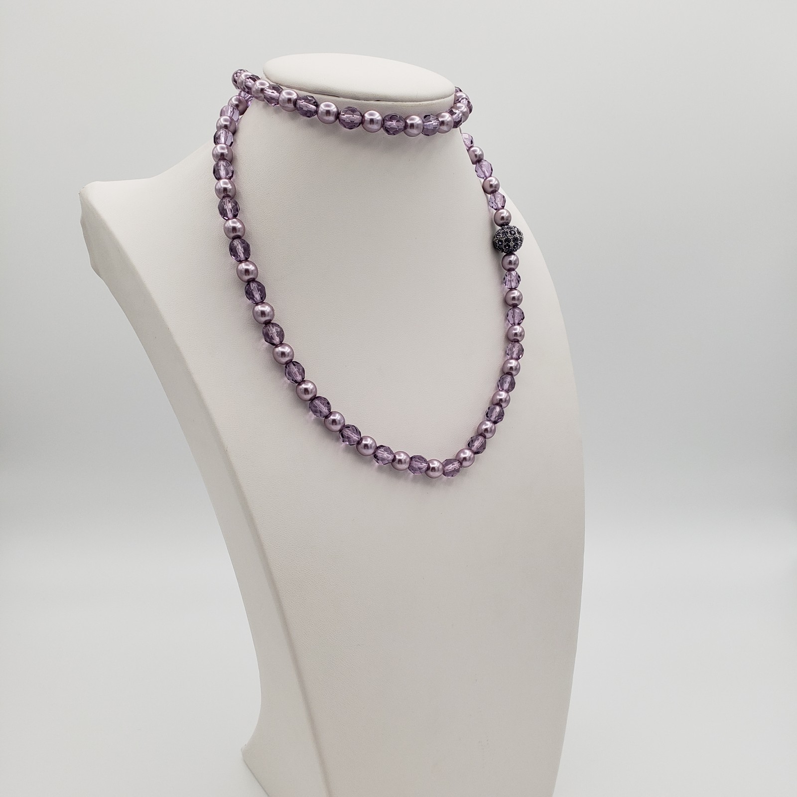 Joan Rivers Purple Faux Pearl Lavender Crystal Bead Necklace & Bracelet Set