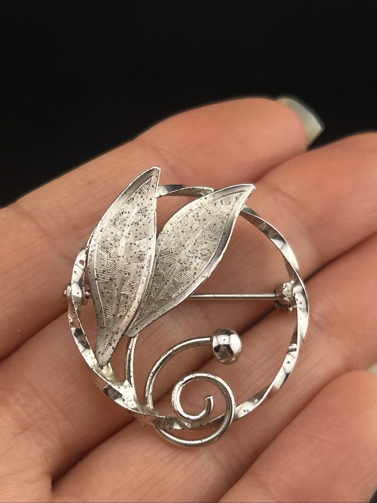 Vintage Sterling Signed Charles Reis Rothman CRCo Cattail Leaf Brooch Pin