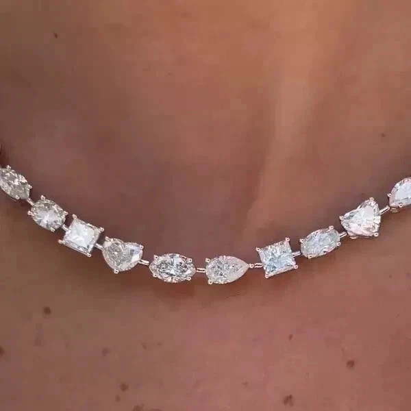 30Ct Lab Created Multi-cut Diamond 14k White Gold Plated Tennis Necklace